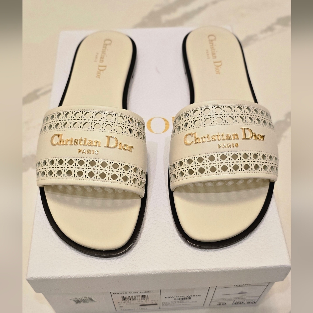 Dior Cream and Gold Slide Sandals